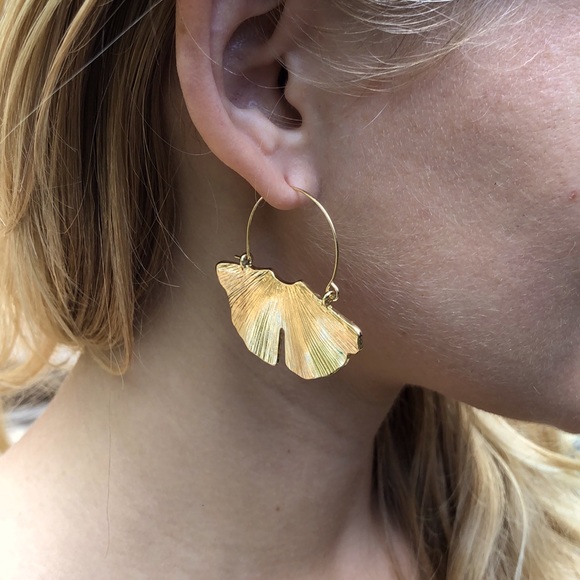 Anthro Ginkgo Leaf Gold Earrings! - Picture 5 of 5